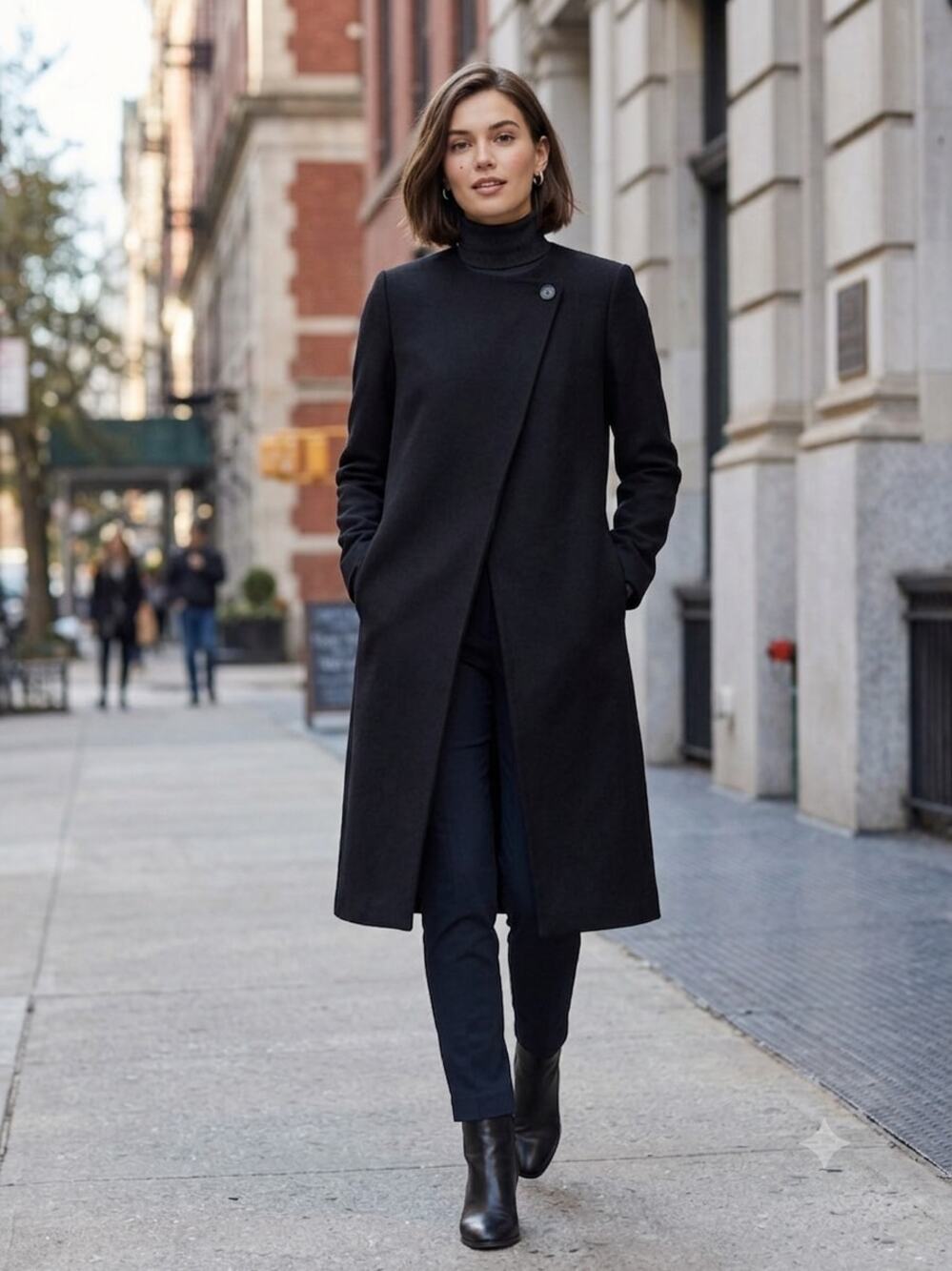 Babaton Long Black Structured Coat in Black Size 6